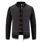 Gilet homme chaud automne hiver en tricot cardigan epais col montant manches longues couleur constraste ...