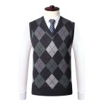 Gilet homme classique motif argyle carreau coupe standard sans manche col en v - gris fonce - insfity ...