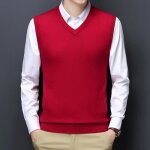 Gilet homme col v sans manche doux - rouge - insfity - automne / hiver - polyester acrylique