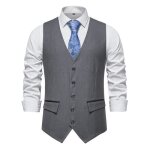 Gilet homme de costume business sans manches gilet mariage crmonie col v couleur unie - gris