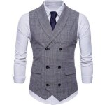 Gilet homme de costume  carreaux sans manches style business double boutonnage - gris clair