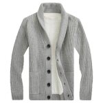 Gilet homme doublé polaire cardigan en tricot chaud epais avec poches - gris clair Gilet homme doublé polaire cardigan en tricot chaud epais avec poches - gris clair