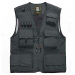 Gilet de pche - gris - sans manches - respirant - multi - poches - schage rapide