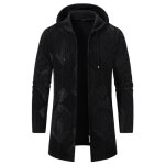 Gilet homme hiver capuche mi - longue en tricot chaud doubl polaire cardigan zipp epais confortable ...