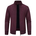 Gilet homme hiver chaud en tricot col montant cardigan zipp doubl polaire epais couleur unie confortable ...
