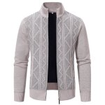 Gilet homme hiver chaud en tricot col montant cardigan zipp� doubl� polaire epais couleur unie confortable ...