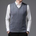 Gilet homme insfity - col v sans manche en laine polyester et acrylique - chaud et doux - gris Gilet homme insfity - col v sans manche en laine polyester et acrylique - chaud et doux - gris