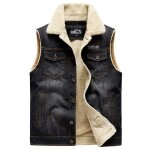 Gilet homme en jean duvet chaud casual col rabattu multi - poches - insfity - noir