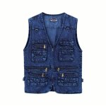 Gilet homme en jean veste sans manche col v multi - poches zippee - bleu - insfity - homme - adulte