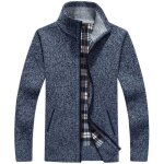 Gilet homme en laine automne - hiver casual veste paisse en maille vetement chaud - bleu