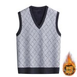 Gilet homme sans manches col v en tricot chaud doubl� polaire automne hiver confortable - gris