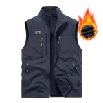 Gilet homme sans manche doublée polaire réversible col montant doux couleur unie - bleu Gilet homme sans manche doublée polaire réversible col montant doux couleur unie - bleu