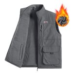 Gilet homme sans manche réversible doublée polaire col montant multipoches couleur unie - gris Gilet homme sans manche réversible doublée polaire col montant multipoches couleur unie - gris