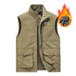 Gilet homme sans manche rversible double polaire col montant multipoches couleur unie - kaki - insfity ...
