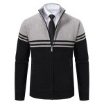 Gilet homme en tricot chaud doubl polaire col montant cardigan zipp epais rayures confortable automne ...