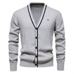 Gilet homme en tricot col v automne hiver cardigan elegant regular fit couleur contraste tissu confortable ...