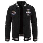 Gilet homme en tricot doubl� polaire automne hiver cardigan chaud epais manches longues - noir