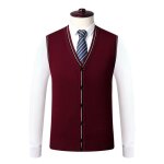 Gilet homme en tricot sans manches col v cardigan automne hiver couleur unie