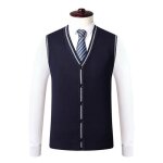 Gilet homme en tricot sans manches col v cardigan automne hiver couleur unie - bleu marine