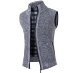 Gilet homme en tricot sans manches doubl� polaire veste zipp�e chaude col montant couleur unie