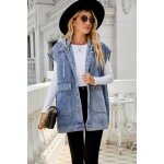 Gilet en jean denim femme avec capuche sans manches - insfity - printemps - t - bleu