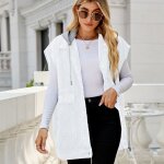 Gilet en jeans femme � capuche sans manches avec poches casual lache col revers pour printemps et automne ...