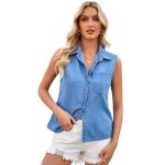 Gilet en jean femme Été sans manche slim fit casual sans stretch - bleu Gilet en jean femme Été sans manche slim fit casual sans stretch - bleu
