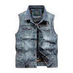 Gilet en jean homme insfity - sans manches - multi - poches - bleu clair Gilet en jean homme insfity - sans manches - multi - poches - bleu clair
