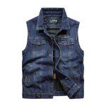 Gilet en jean homme veste sans manches multi - poches pour printemps et automne couleur unie - Gilet en jean homme veste sans manches multi - poches pour printemps et automne couleur unie -
