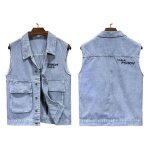 Gilet en jeans homme veste sans manches regular fit casual gilet col revers pour printemps et automne ...
