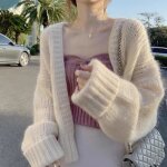 Gilets de laine - funmoon - cardigan en cachemire et acrylique - col v - hiver - beige