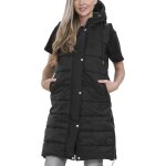 Gilet matelass� long � capuche oversize pour femme - a2z - noir - sans manches