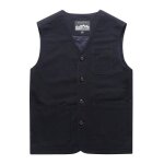 Gilet multi - poches en coton homme veste sans manches col v couleur unie - bleu foncé Gilet multi - poches en coton homme veste sans manches col v couleur unie - bleu foncé