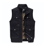 Gilet multipoches homme veste sans manches en coton couleur unie pour printemps et automne Gilet multipoches homme veste sans manches en coton couleur unie pour printemps et automne
