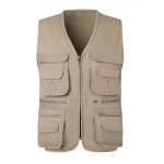 Gilet de p�che en coton multi - poches pour homme sans manches camping gilet de photographie - beige