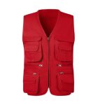 Gilet de p�che en coton multi - poches pour homme sans manches - rouge - insfity - col v