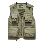 Gilet de pche homme - kaki - lger respirant - 15 poches