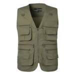 Gilet de p�che hommes multi - poches col v zippee en coton outdoor photographe printemps - vert militaire ...