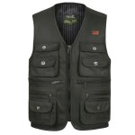 Gilet de pche homme sans manche multi - poches couleur unie respirant
