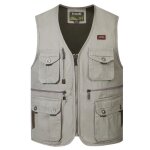 Gilet de pche homme veste sans manches exterieur multi - poches respirant confortable - gris