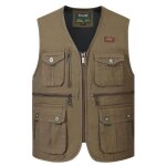 Gilet de pche homme veste sans manches exterieur multi - poches respirant confortable - marron