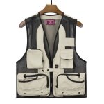 Gilet de p�che en maille ete respirant avec poches � fermeture �clair - kaki