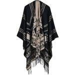 Gilet poncho femme avec franges chle jacquard automne - hiver multi - colors
