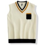 Gilet pull homme tricot bricolore fashion sans manche col v casual mi - saison - blanc