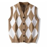 Gilet pull homme tricot sans manche - col en v - motif argyle - classique - kaki - insfity
