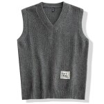 Gilet pull homme tricot sans manche col v regular fit casual mi - saison - gris fonce
