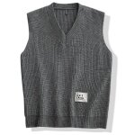 Gilet pull homme tricot sans manche - col en v - regular fit - couleur unie - gris fonce