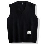 Gilet pull homme tricoté sans manche - col en v - regular fit - couleur unie - noir Gilet pull homme tricoté sans manche - col en v - regular fit - couleur unie - noir