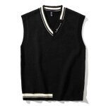 Gilet pull - over homme tricot bricolore - col en v - coupe dcontracte - sans manche - noir