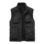 Gilet rversible homme multi poches doubl polaire col montant veste sans manches chaude couleur unie ...